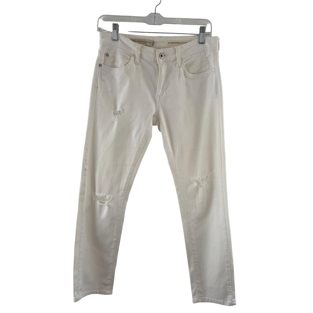 Anthropologie Pilcro Boyfriend Jeans Womens 25P White Distressed Stretch‎ 25x27